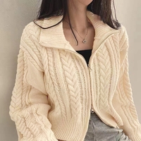 Twists Knit Short Coat Long Sleeve Zipper Sweater 3